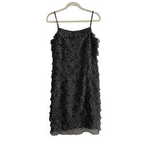 Talbots Women 10 Black Polka Dot Pure Silk Ruffle Layered Tiered Shift Dress NWT
